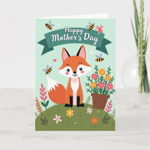 Moederdagkaart met vos bloemen kaart