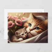 Moederkat en haar kleine katje - Moederdag Briefkaart (Voorkant / Achterkant)