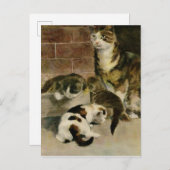  moederkat en Kittens Aankondigingskaart (Voorkant / Achterkant)