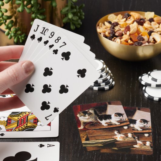 Moederkat en Kittens op tafel Pokerkaarten (Insitu)