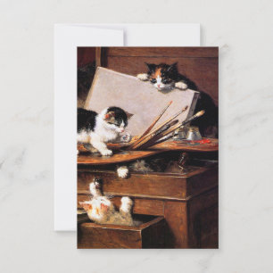 Moederkat en Kittens op tafel RSVP Kaartje