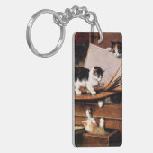 Moederkat en Kittens op tafel Sleutelhanger (Voorkant Links)