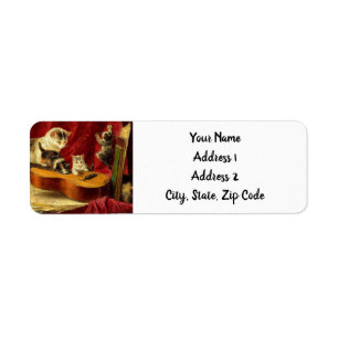 Moederkat en Kittens spelen met gitaar Etiket