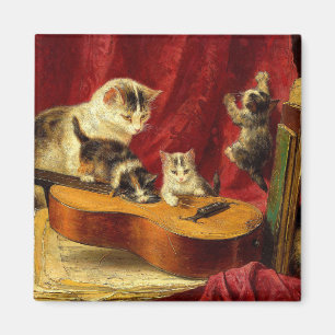 Moederkat en Kittens spelen met gitaar Magneet