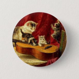 Moederkat en Kittens spelen met gitaar Ronde Button 5,7 Cm