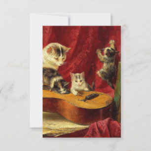 Moederkat en Kittens spelen met gitaar RSVP Kaartje