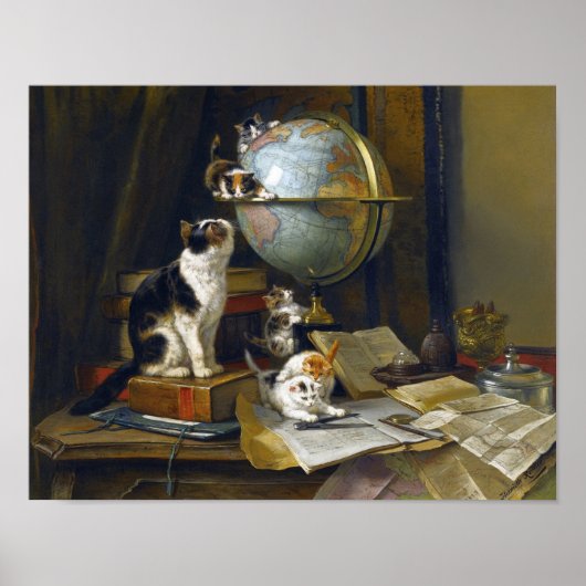  moederkat Kittens Geografie Wereld Wereldbol Poster (Voorkant)
