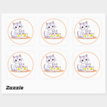 Moederkat Voorlezend aan Haar Kitten Ronde Sticker