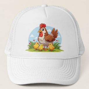 moederkip en kleine gele kuikens trucker pet