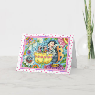 MOEDERLADYBUG EN KINDEREN, TULIP BUBBLE BATH FEESTDAGEN KAART