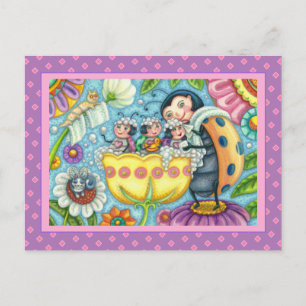 MOEDERLADYBUG EN KINDEREN, TULIP BUBBLE BATH FEESTDAGENKAART
