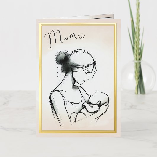 Moederliefde schets met kind - Moederdag kaart (Voorkant)