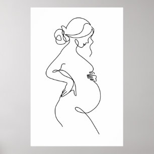 Moederlijke Elegantie: Lijntekeningen van Zwangere Poster