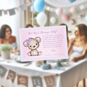 Moeders buik maat Paarse meisje Beer Baby shower s Informatiekaartje
