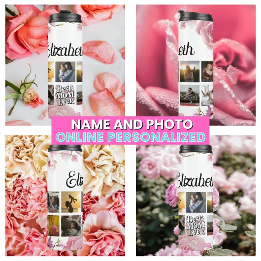 Moeders moderne familie foto collage thermosbeker