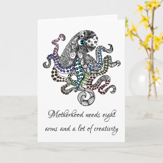 Moederschap heeft acht wapenartsy octopus nodig kaart (Gele Bloem)
