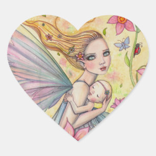Moederschap Zoete Moeder en Baby Fee Schilderij Hart Sticker