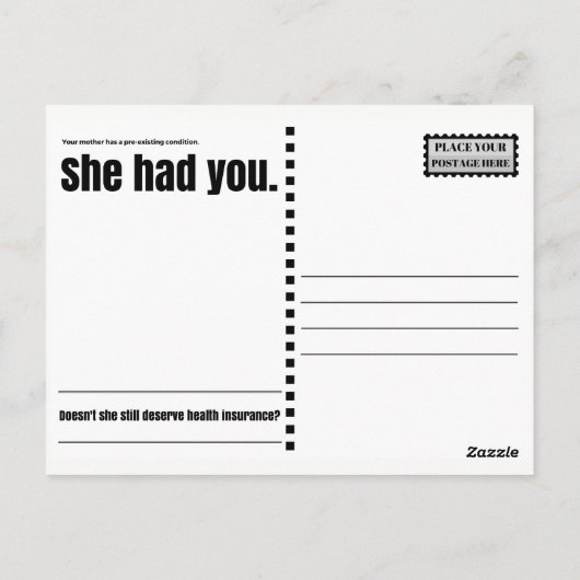 Moederschap zou geen bestaande voorwaarde moeten z briefkaart (Achterkant)