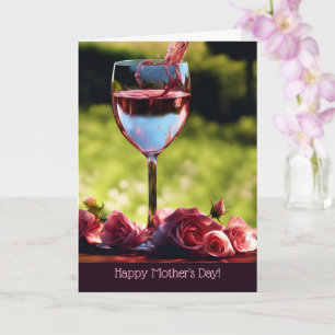 Moedersdag Algemene Roze Wijn en Rozen Kaart