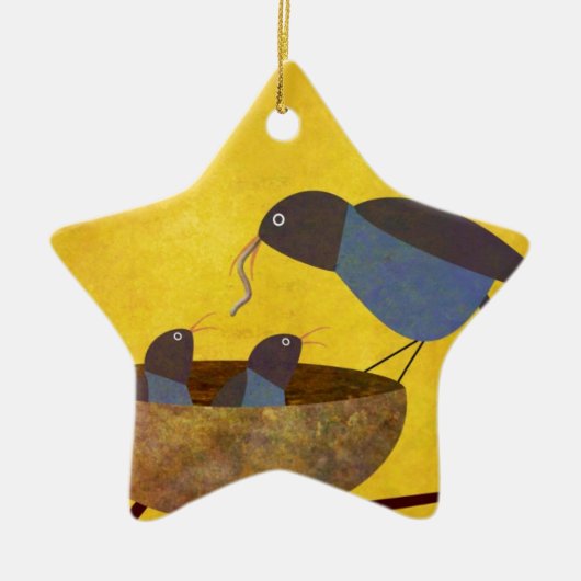 Moedervogel en baby's keramisch ornament (Voorkant)