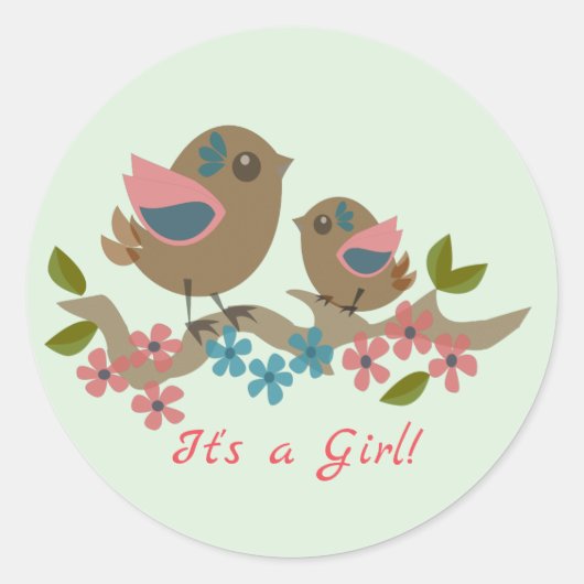 Moedervogel met baby en aangepaste tekst ronde sticker (Voorkant)