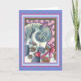 MOEDERVULLING VAN PONY EN VALENTIJN, KUSTHORSE FEESTDAGEN KAART