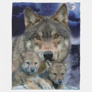 MOEDERWOLF EN 2 CUBS FLEECE DEKEN