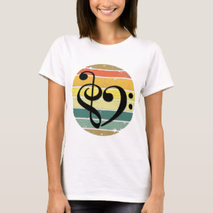 Moedig Muzikaal Hart Over Retro Zonsondergang Kleu T-shirt