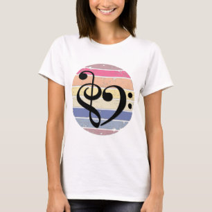 Moedig Muzikaal Hart Over Retro Zonsondergang Kleu T-shirt