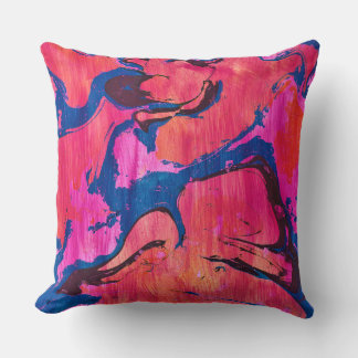 Moedige 1 Rood Blauw Ebru Abstracte Accent Kussen
