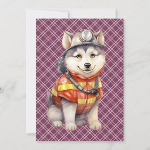 Moedige brandweerman Siberische Husky hond eren Feestdagenkaart
