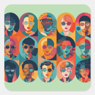 Moedige, kleurrijke gezichten die individualiteit vierkante sticker