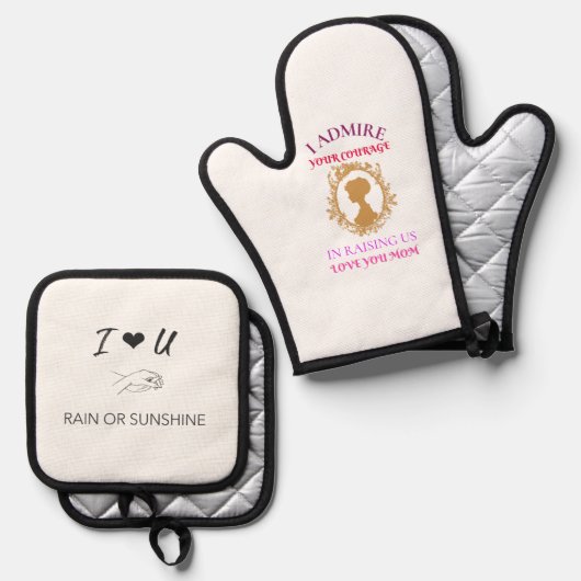 moedige moeder ovenwant & pannenlap set (Voorkant / Achterkant)