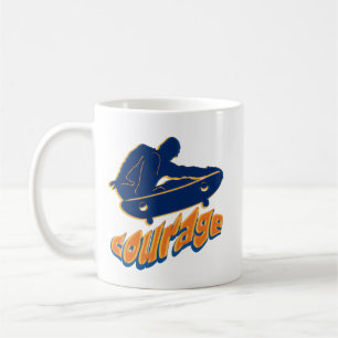 Moedige schaatser springend koffiemok