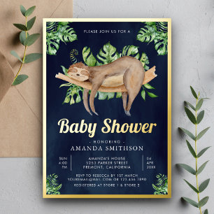 Moeie Adorable Slaapstand Luiaard Marine Baby Borr Folie Uitnodiging