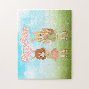 Moeie anime paasmeisjes konijnen legpuzzel