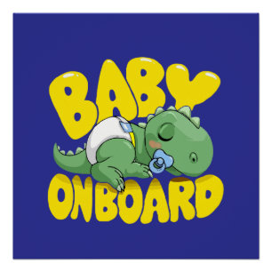 Moeie Baby Dinosaur Op De Auto Sticker   Slapend Perfect Poster