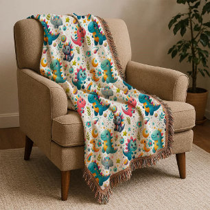 Moeie Baby Dinosaurus Teal Kleurrijke Dino Werp De Deken