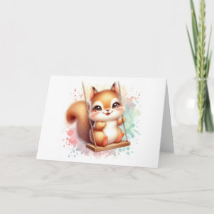 Moeie Baby Eekhoorn Whimsical Bos Aquarel Kaart