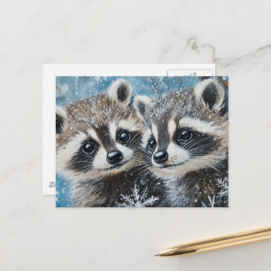 Moeie Baby Wasberen Winter Sneeuw Briefkaart