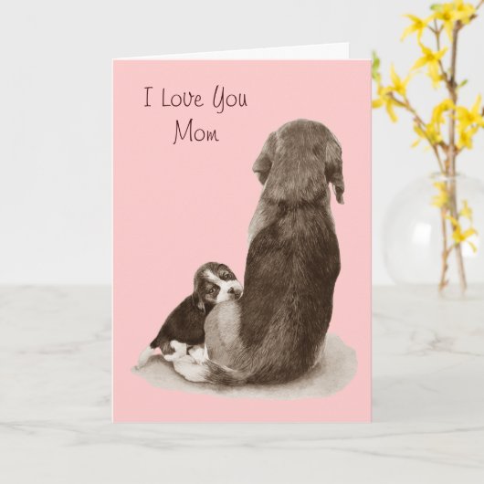 Moeie beagle puppy hond met gedicht voor mama kaart (Gele Bloem)