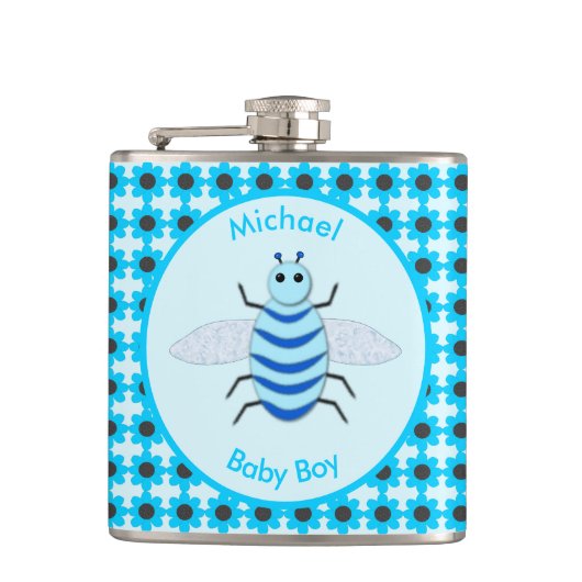 Moeie Blauwe Baby Jongen Bij Custom Heupfles (Voorkant)