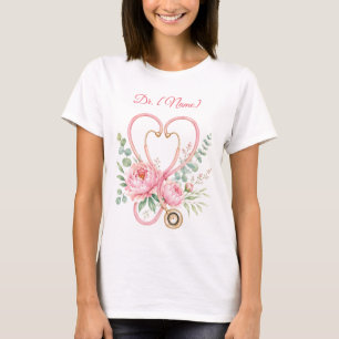 Moeie Bloemige Verpleegster & Dokter Stethoscoop H T-shirt