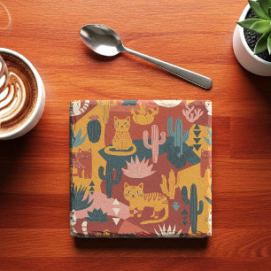 Moeie Boho Woestijnkatten Cactus Succulent Patroon Stenen Onderzetter