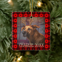 Moeie Buffalo geruite harten Aangepaste hond huisd Keramisch Ornament