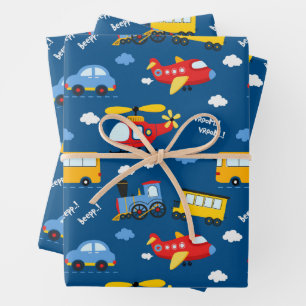 Moeie Cartoon Voertuigen Patroon Inpakpapier Vel