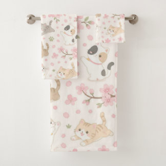 Moeie Chibi Kittens en Kersenbloesems Bad Handdoek