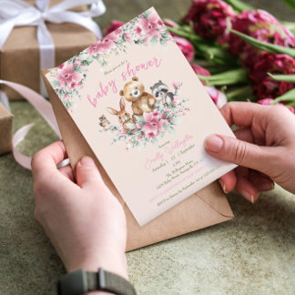 Moeie Dieren Bloemig Roze Roze Meisje Baby Shower Kaart