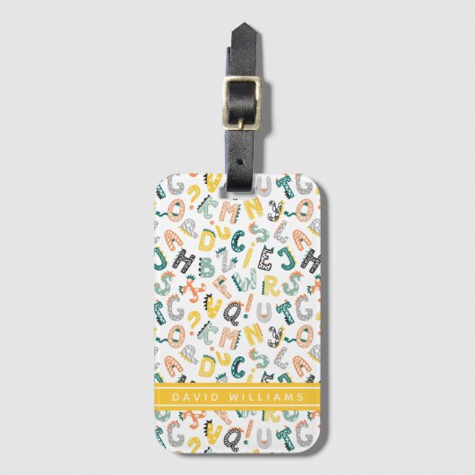Moeie Dinosaurus Alfabet Patroon Aangepaste Naam Bagagelabel (Voorkant (verticaal))