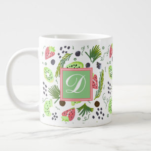 Moeie Fruit Salade Kiwi Aardbeien Doodle Monogram Extra Grote Beker